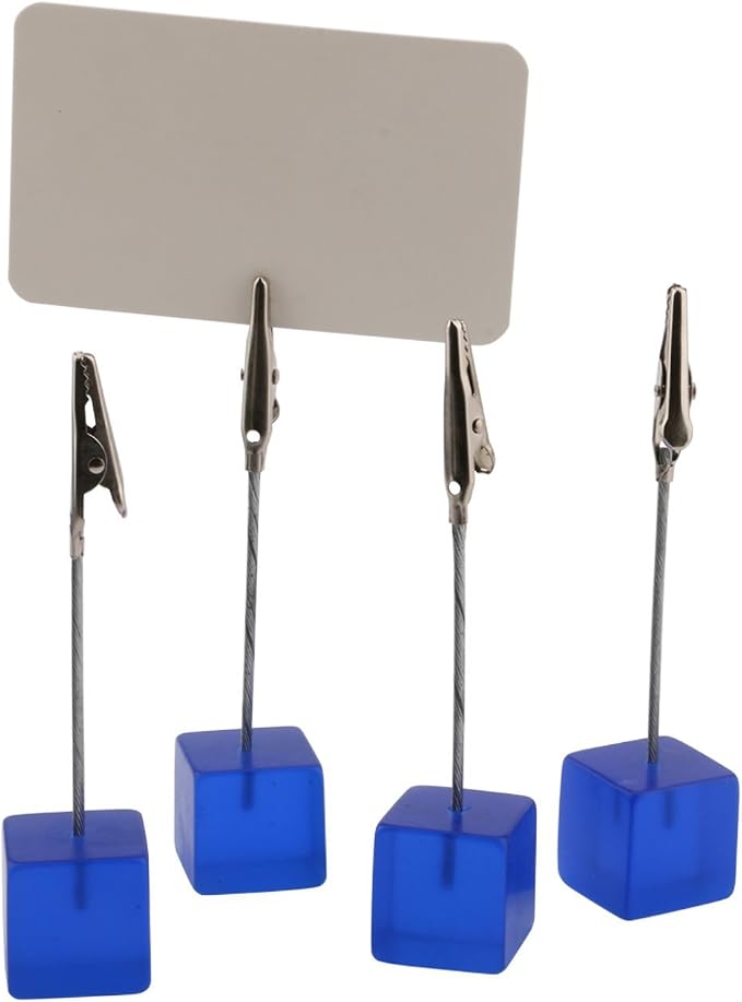 Xiaoyztan Memo Clip, Resin Cube Base Alligator Clip Stands, Place Card Holders for Wedding Table Numbers, Name Cards, Photos, and Party Decorations, 10 Pcs Deep Blue