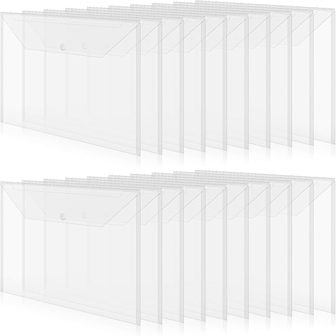 20 Pcs 11 x 17 inch A3 Document Folder Organizers Clear Large Plastic Envelopes Document File Storage Holder with Snap for Office Home