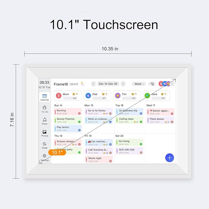 Fotocube 10.1" Digital Calendar Wall Planner Chore Charts and To Do List HD Smart Touch Screen Interactive display Desk Calender for Family Schedules Built-in Digital Photo Frame Function (10.1" White, 10.1 inch)