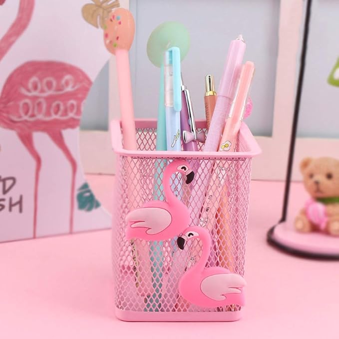 Trycooling 2 Pack Metal Cute Pen Pencil Holder Office Home Desk Square Pencil Cup Caddy Box Makeup Brush Holders for Girls (Square)