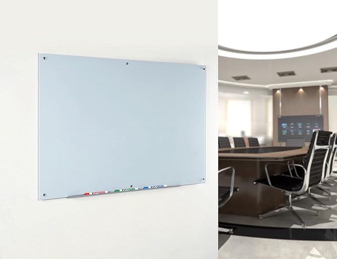 Audio-Visual Direct Magnetic White Glass Dry-Erase Board Set - 6' x 3' - Includes Magnets, Hardware & Marker Tray