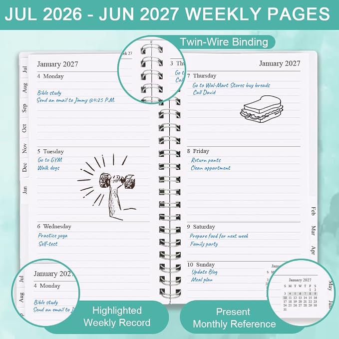 2026-2027 Pocket Planner/Calendar - July 2026 - June 2027, A6 Weekly & Monthly Organizer to Track Goals, Easy to Organize Your Daily Life, 3.75" x 6.75", Teal