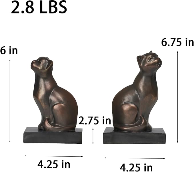 Cat Book-Ends Heavy Duty Decorative-Bookends - Unique Bookend for Books Heavy Duty Antique Book Stopper for Shelf Office Desk Magazine Stand Organizer 2.8 LBS 4.25x2.75x6.75 inches Newman House Studio