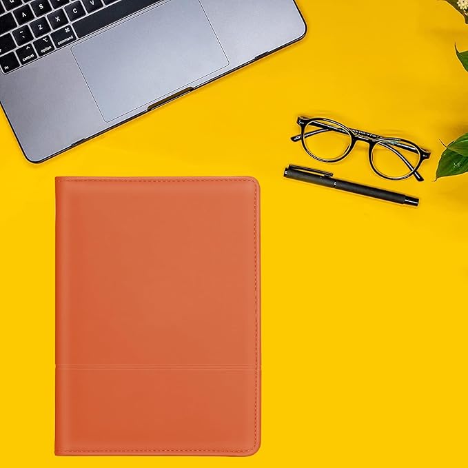 A5 Padfolio Business Portfolio Folder,Junior Size Document Folder Organizer, Padfolio with Interior Pocket and Pen Loop, 5 x 8 Writing Pad Included,Orange.