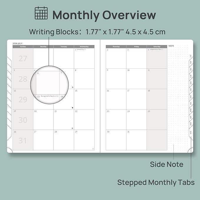 POPRUN Weekly Planner 2026-2027 (Large 8.5''x 10.5'') Academic Calendar (JUL.26 - JUN.27) Appointment Book with Monthly Tabs, Leather Soft Cover, Inner Pocket, 100 GSM - Brown