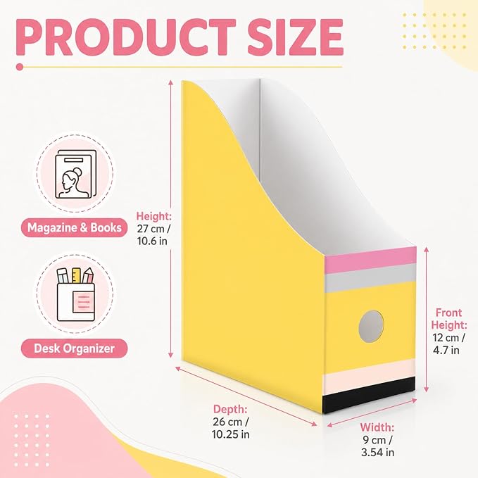 20 Pack Magazine File Holder Set Cardboard Magazine File Folders with Label Stickers Foldable Desk Files Holder Cardboard Book Bins Files Organizer Storage Box For Home Office School (Pencil-Style)