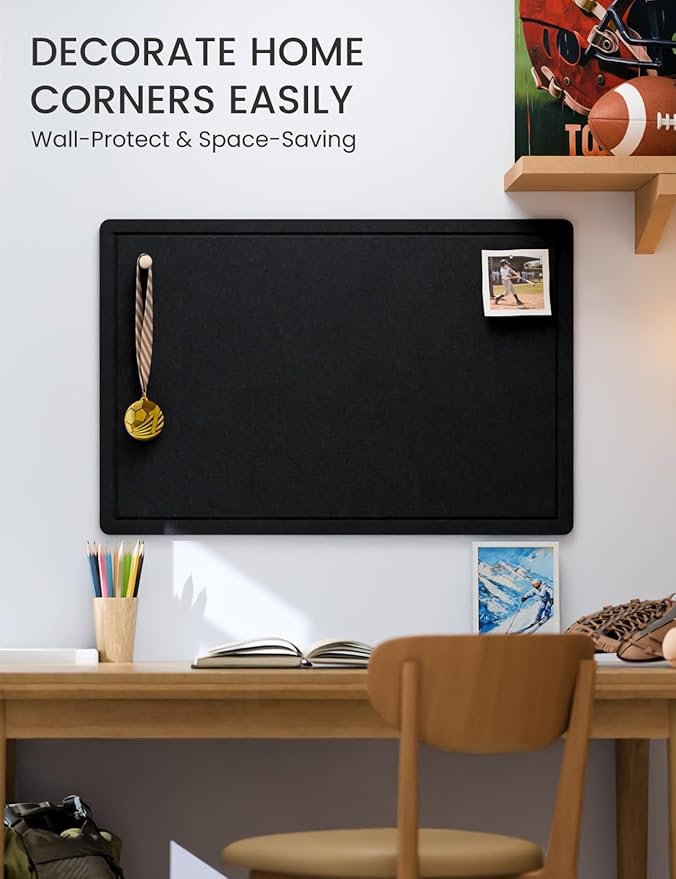 Fluxynara Bulletin Board,35.4" x 23.6" Cork Board Alternative with 12 Safe Removable Adhesive Tabs, Foldable Felt Pin Board for Home Office, Classroom, Bedroom,Entryway for Walls— Navy Blue
