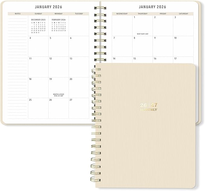 Sweetzer & Orange 2026-2027 Monthly Planner Notebook – 7.5" x 9.5" Two-Year Calendar Planner – January 2026 to December 2027 – Clean Monthly Layout, Sturdy 120gsm Paper, Gold Spiral Binding