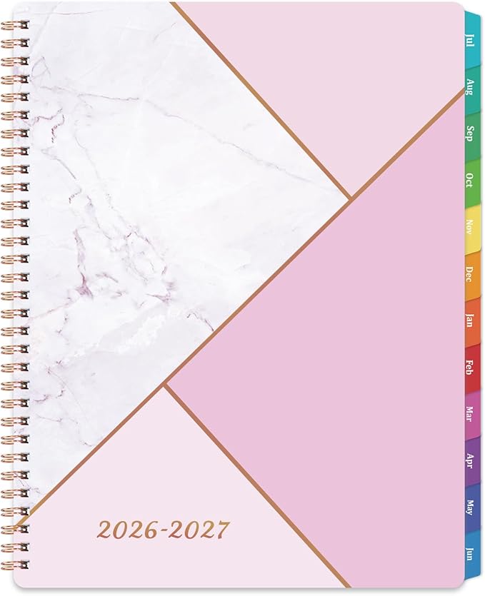 Planner 2026-2027 - Academic Planner 2026-2027, Jul. 2026 - June. 2027, 8" x 10", Planner Weekly and Monthly with Tabs, Planners 2026, 12 Month Calendar with Colourful Tabs, Twin-Wire Binding - Pink Marble
