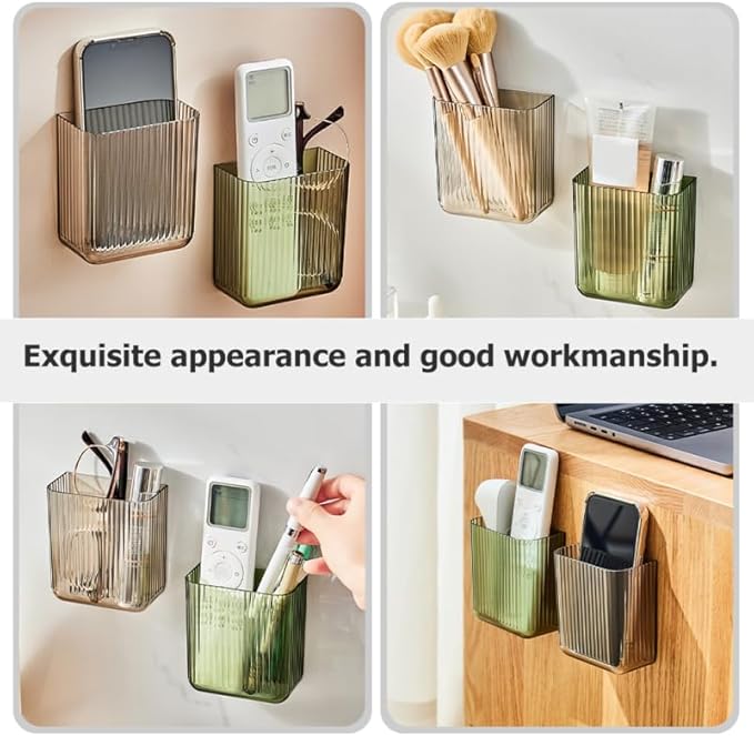 DOITOOL Semi-Transparent Remote Control Storage Box 2 Pack Wall Mounted Organizer with Adhesive Hooks for Home Office Bedroom Desk Punch Free Remote Controller Holder
