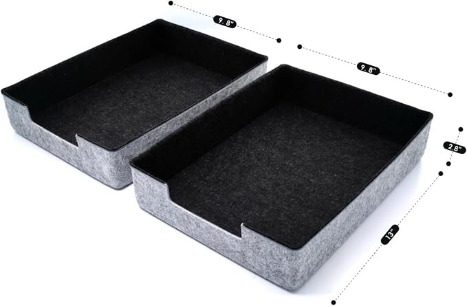 WELAXY Felt Desk Drawer Organizer Trays, 2-Piece Stackable File Organizer for Documents, Papers, Magazines, Home & Office Storage (Charcoal)