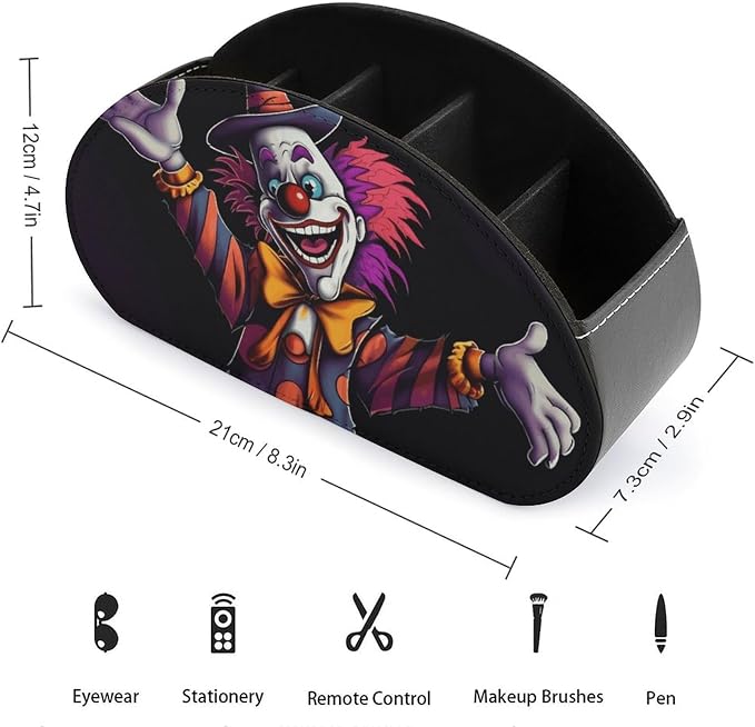 Cute Cartoon Clown Remote Control Holder TV Remote Caddy with 5 Compartments PU Leather Storage Box Stylish Desk Organizer for TV/DVD/Accessories Desk Office Supplies Home