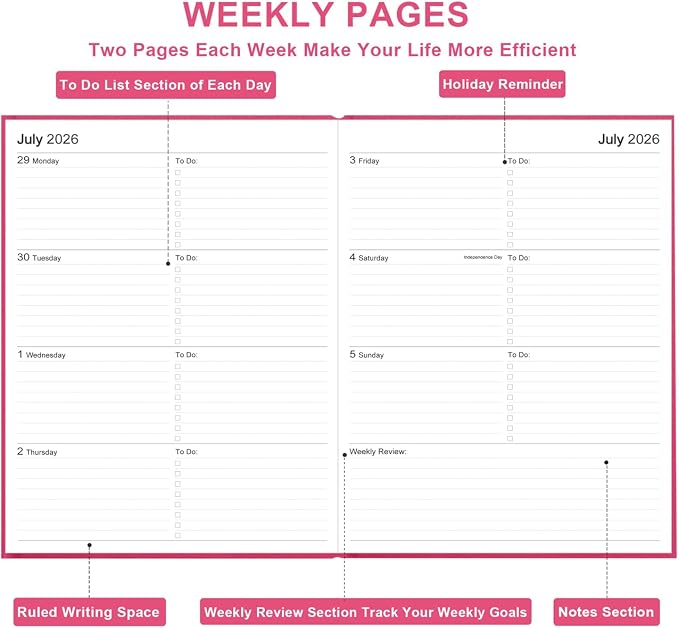 Planner 2026-2027 - 8.5'' × 11'' Weekly & Monthly Planner from July 2026 to June 2027, Large Planners 2026-2027 with Pefect Organizer, Fabric Cover, Inner Pocket, Pink
