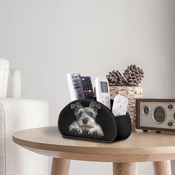 Forchrinse Yorkshire Terrier Remote Control Holder Organizer Box with 5 Compartments,Leather Remote Caddy Storage for Remote Controllers,Office Supplies,Pen,Makeup Brush