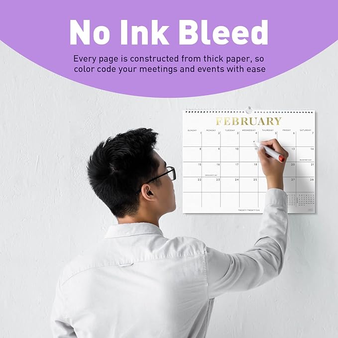 S&O Gold Foil Wall Calendar from January 2026-June 2027 - Tear-Off Monthly Calendar - 18 Month Academic Wall Planner - Hanging Organizer to Track Anniversaries & Appointments - 13.5"x10.5”in