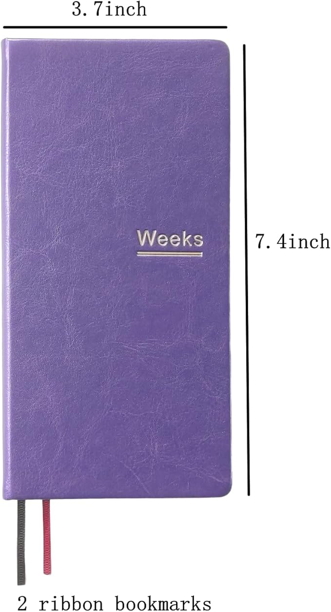 A6 Weekly Planner Undated Weeks Portable Size Organizer Appointment PU Leather Journal Pocket Notebook (Purple with cover)