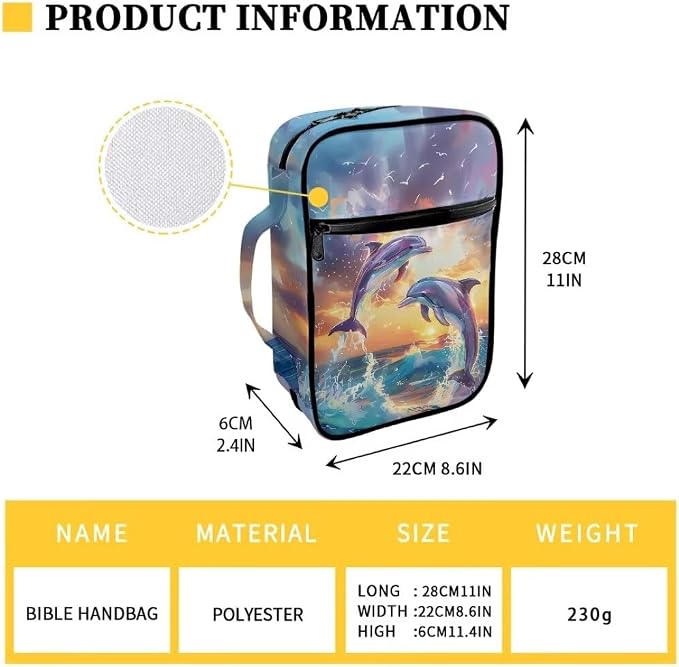 Coldinair Dolphins Bible Covers for Women,Carrying Book Bible Case Church Bag Bible Protective with Handle and Zippered Pocket