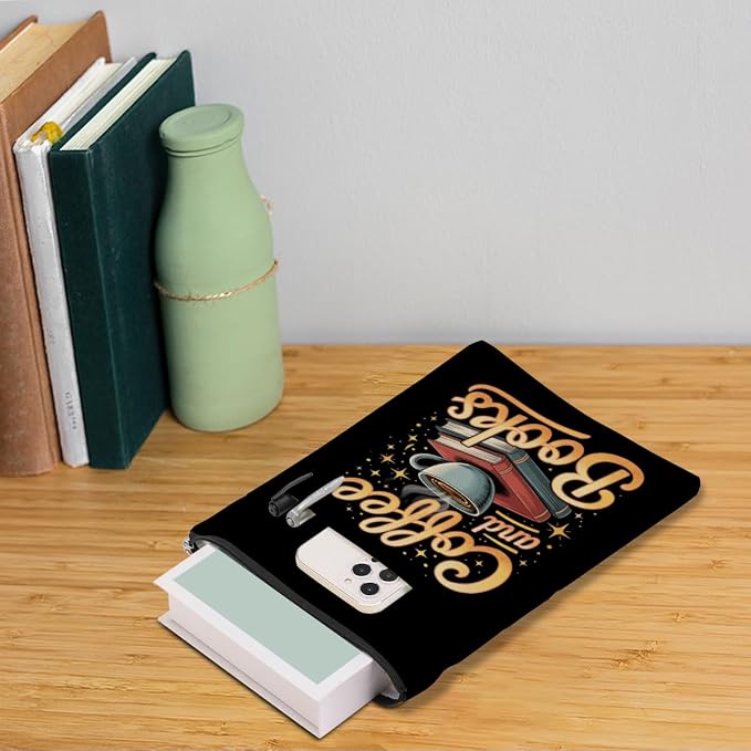 Drink Coffee Read Books Book Sleeve, Book Lovers Gifts Sleeve with Zipper & Front Pocket, 11.4x8.8 Inch Canvas Books Cover Protector Bookish Gifts for Readers Librarian Women Teacher