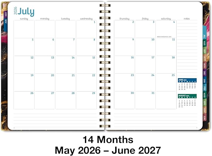 HARDCOVER Academic Year 2026-2027 Planner: 14 Months (May 2026 Through June 2027) 8.5"x 11" Daily Weekly Monthly Planner Yearly Agenda. Bookmark, Pocket Folder and Sticky Note Set (Dark Gold Marble)