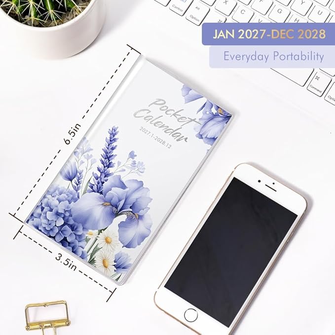 Pocket Calendar 2027-2028 for Purse, Small Pocket Planner 2027-2028 for Purse 3.5×6.5In, 24 Month Organizer from Jan 2027- Dec 2028 Mini Planner with Pvc Cover for Organizing & Planning