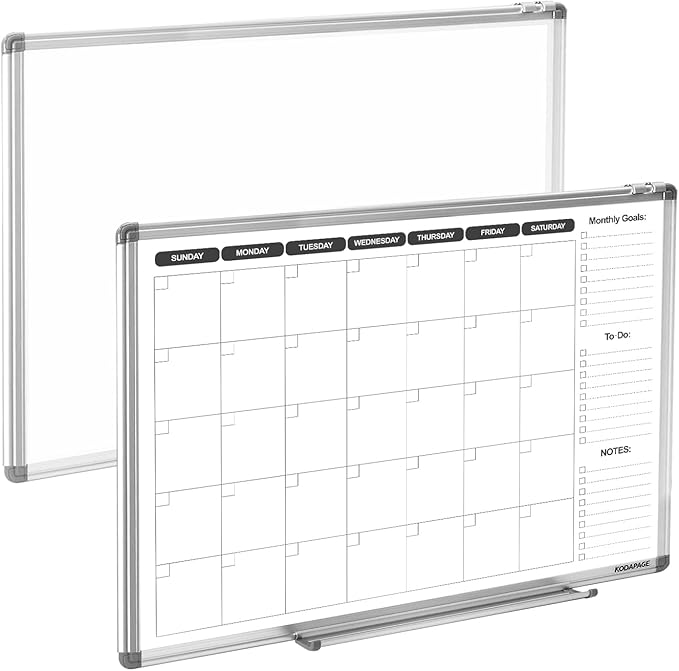 Whiteboard Dry Erase Calendar for Wall, Weekly & Monthly Planner, 36" x 24", Double-Sided, for Office, Home and School