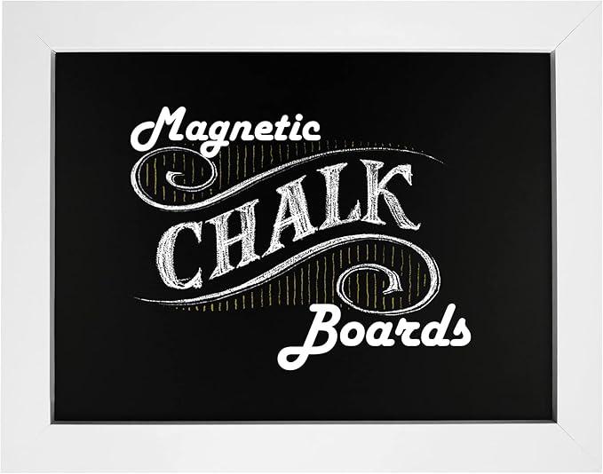 Loddie Doddie Magnetic Chalkboard Sign - 11" x 14", White Frame, Mounting Hardware - Easy-Erase Message Center - Versatile Magnet Board for Wall - Chalk Board Calendar for Wall