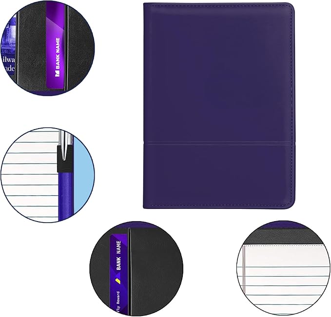Padfolio Binder A5 Document Organizer with Refillable Lined Notepad, Junior Size Folder Portfolio for Men Women.Dark Purple