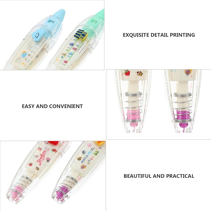 4pcs Cartoon Press Type Correction Tape Pen Set, Decorative DIY Stationery Supplies for Students, Portable Letter Tape for School and Office Use