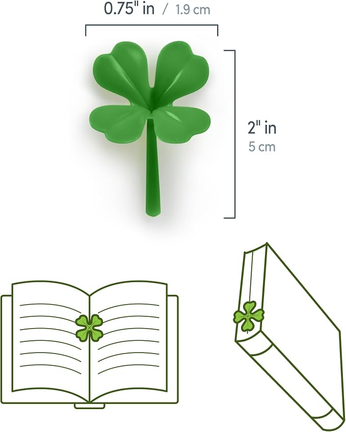 Genuine Fred Lucky Sprout Clover Bookmarks, Set of Four, Green, Thin Flexible Silicone, Fun Gift for Book Lovers, St. Patrick's Day, Teachers, and Gardeners