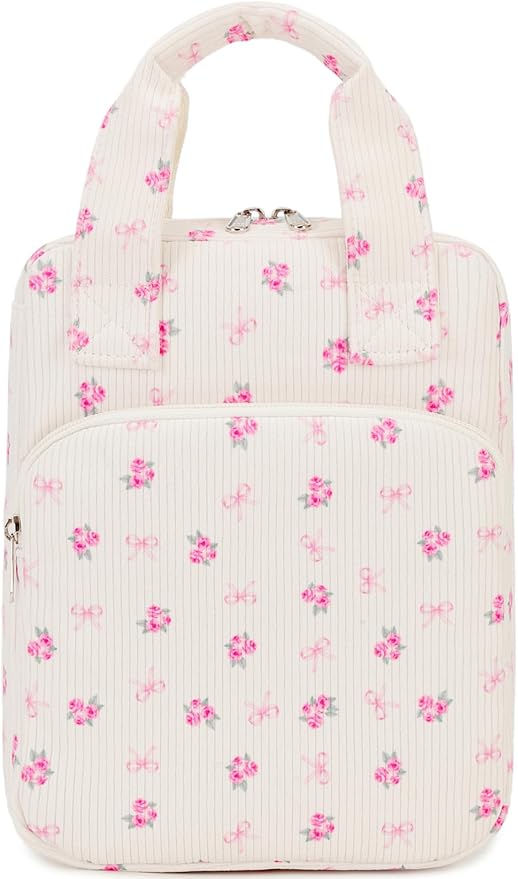 DSIUE Bible Cover Case for Women Gilrs Corduroy Bible Carrying Case Book Holder/Carrier/Bag with Handle and Pockets, Pink Floral