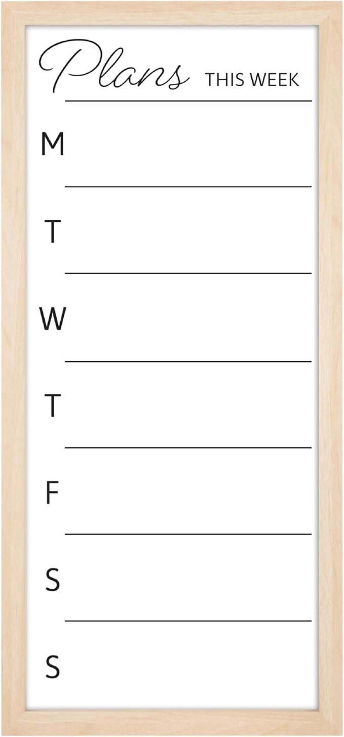 MCS Dry Erase Weekly Planner 14x30 Natural Framed Calander Whiteboard for Wall, Plan Your Week with Family Weekly Planner for Dinners, Sports, Events & More