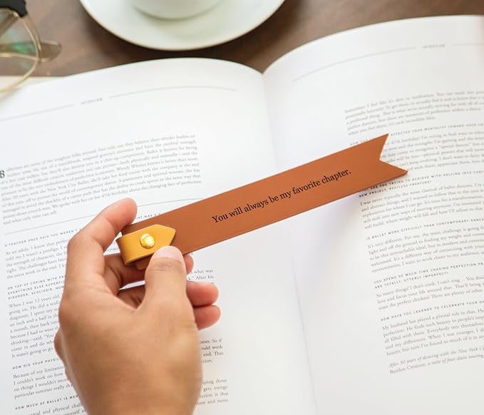 Engraved Leather Bookmark in Terracotta - You Will Always Be My Favorite Chapter, Genuine Leather Traditional Relationship Gift for 3rd Year Wedding Anniversary for Him & Her, Sentimental Keepsake