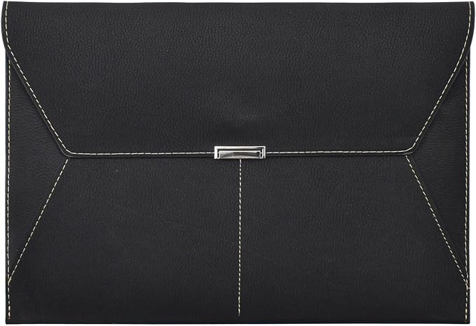 VANRA File Folder Document Holder Organizer Waterproof Portfolio Leather Folder Case with 3 Pockets, Filing Envelopes for A4 Letter Size Paper with Snap Magnetic Button Closure (Black)