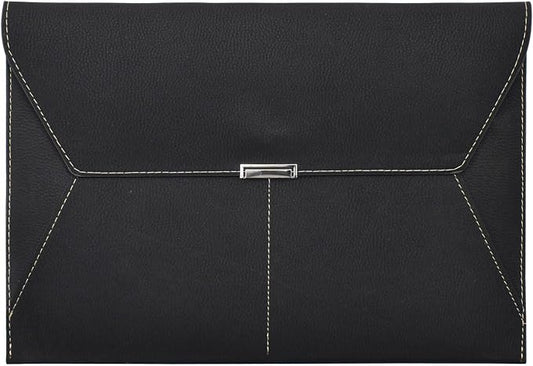 VANRA File Folder Document Holder Organizer Waterproof Portfolio Leather Folder Case with 3 Pockets, Filing Envelopes for A4 Letter Size Paper with Snap Magnetic Button Closure (Black)