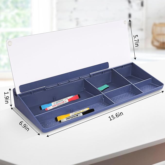 DOLLAR BOSS Glass Desk Whiteboard Small Dry Erase Board Desktop White Board with Storage Drawer Computer Keyboard Stand Desk Organizer Office Accessories School Supplies with 4 Markers 1 Eraser, Blue