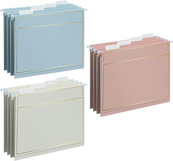 Y YOMA 6 Pack Rose Gold Hanging File Folders with Pocket Letter Size Decorative File Folder Cute Pretty Hanging Folder for Office Home School with 1/5-Cut Adjustable Tabs, Outer Storage Pockets