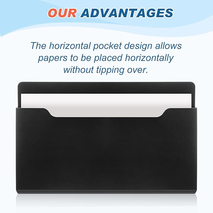 Feifeiya 2 Pcs Magnetic File Folder Wall Hanging Holder Large Pocket Paper Magazine Mail Organizer for Refrigerator Classroom Locker Whiteboard(Horizontal,Black Color,13.8 x 8.3 Inches)