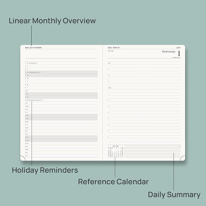 POPRUN 2026-2027 Daily Planner One Page Per Day Even Weekends (A4 Large Size - 8.5" x 12") - Academic Calendar Book(July 2026 - June 2027), 2026 Day Appointment Book, Hardcover - Viole