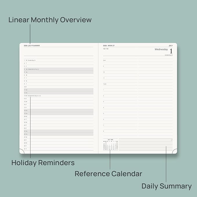 POPRUN 2026-2027 Daily Planner One Page Per Day Even Weekends (A4 Large Size - 8.5" x 12") - Academic Calendar Book(July 2026 - June 2027), 2026 Day Appointment Book, Hardcover - Light Pink