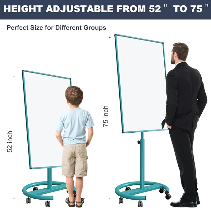 Mobile Whiteboard on Wheels, 40x26 Inches Magnetic Dry Erase Board with Stand, Standing White Board with Paper Pads, Portable Rolling Dry Erase Board for Classroom, School, Office, Home, Teacher
