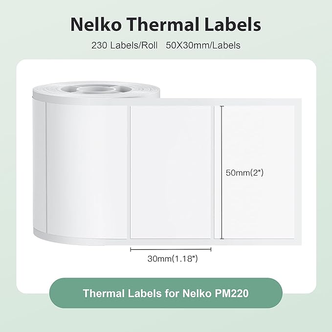 Thermal Labels for Nelko PM220 Label Maker, 2'' x 1.18'' (50x30mm) Thermal Sticker Label, Waterproof, Multi-Purpose Label Tape, 3 Roll of 230 Self-Adhesive Thermal Paper (White)