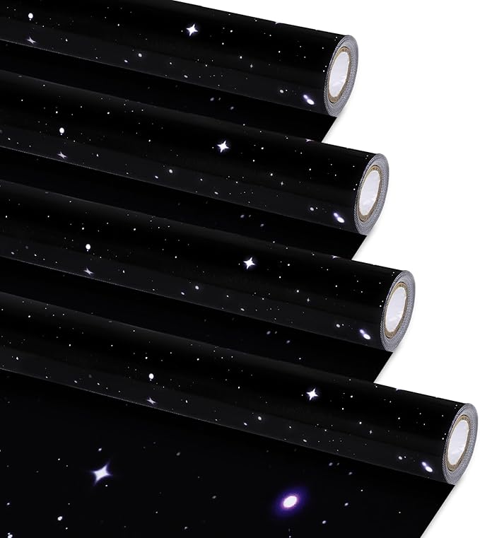 4 Rolls Starry Bulletin Board Paper Roll Non-Woven Bulletin Board Background Reusable Waterproof Poster Fade Resistant Black Purple Poster for Classroom Decor Wrapping Crafts Supplies 15.6 in x 12 Ft