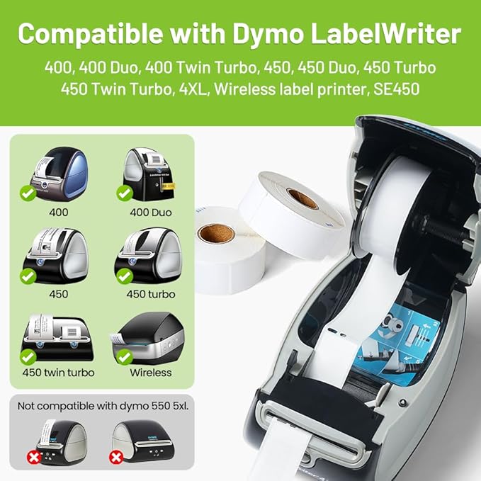 12 Rolls Compatible with Dymo LabelWriter 30252 Label Refills 1-1/8" x 3-1/2" Address/Barcode Labels for 400 450 Duo Twin Turbo 4XL Printer (28 x 89 mm, 350/Roll)