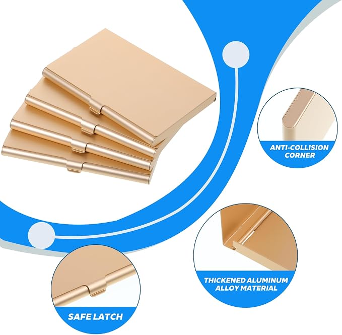 Gold Slim Business Card Case, 4 Pack Gold Metal Business Card Holder Professional Holder Case Pocket Metal Cases Purse Name Cards Holders Credit Cards with Buckle Style Shut for Men Women