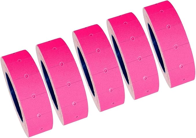 MX-5500 Price Labels, Adhesive Sticker Marker Label, 10 Rolls Sticky Paper Labels for Price and Date Guns,1 Line 5000 Labels, 1pcs Ink Roll Included Pink