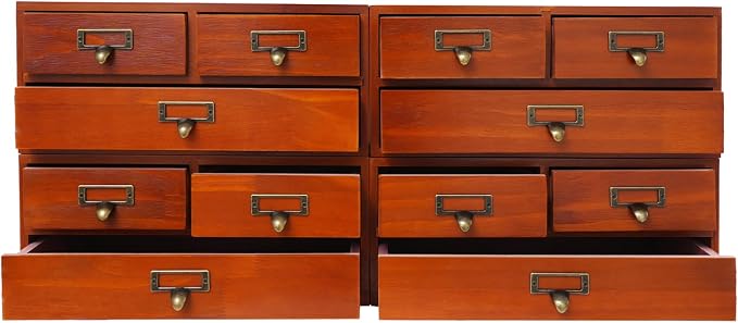 4 Packs Vintage Desktop Apothecary Cabinet, Vintage Desktop Organizer Wood Desktops Organizers Stackable Drawers Chest Drawer with 3 Drawers for Herb Storage Tea Collection Stationery