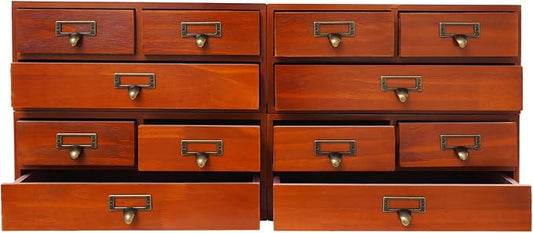 4 Packs Vintage Desktop Apothecary Cabinet, Vintage Desktop Organizer Wood Desktops Organizers Stackable Drawers Chest Drawer with 3 Drawers for Herb Storage Tea Collection Stationery