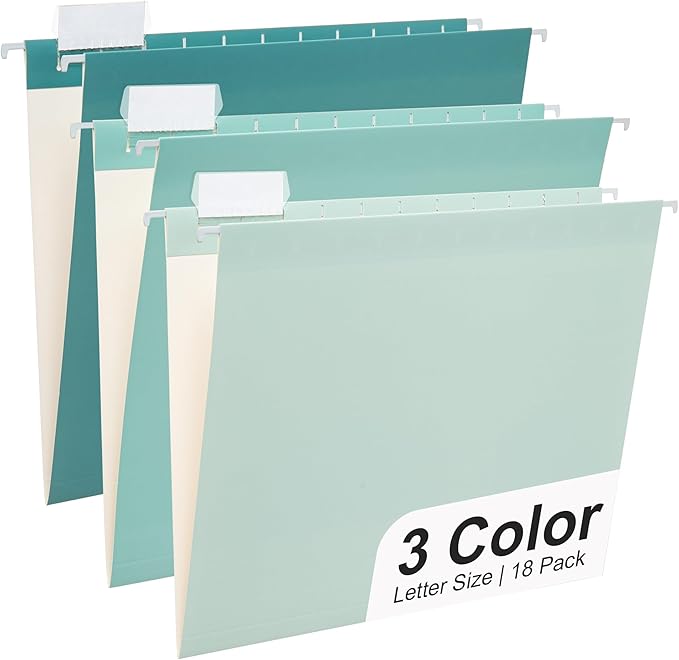 Y YOMA 18 Pack Gradient Hanging File Folders Letter Size Decorative Hanging Folder Pretty File Folder Organizer for Filing Cabinet Office Home with 1/5-Cut Adjustable Tabs, Teal Blue