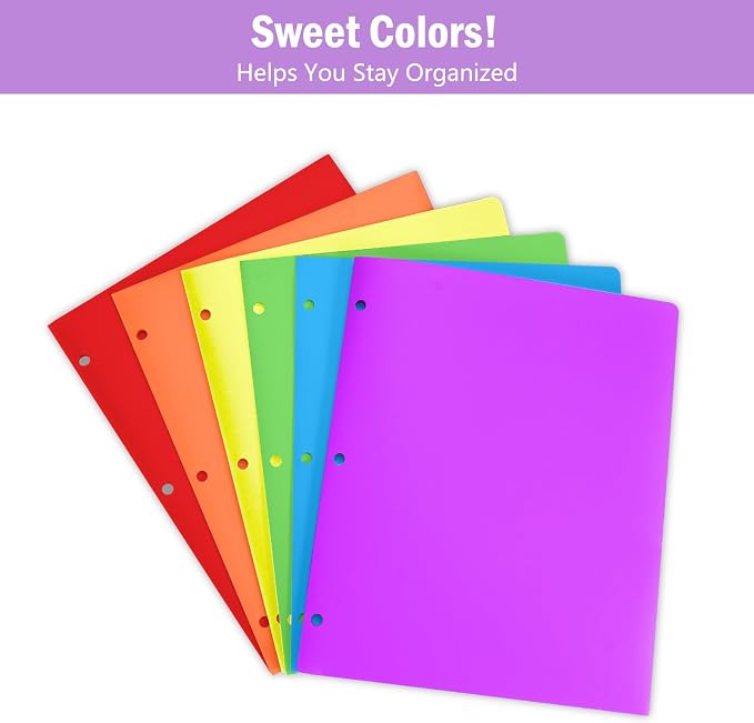 SITHON 6 Pack 2-Pocket Folder for 3-Ring Binders, Durable File Folders with Business Card Slot, Tear Resistant Folder for 8.5x11 inch Letter Size, Back to School Office Filing Supplies, Bright Colors