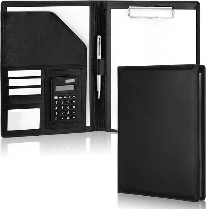 Fuyoooo 2 Pcs Business Portfolio Organizer Professional Leather Portfolio Binder Folder with Clipboard A4 Letter Size Padfolio Legal Notepad Holder for Business School Office Conference (Black)